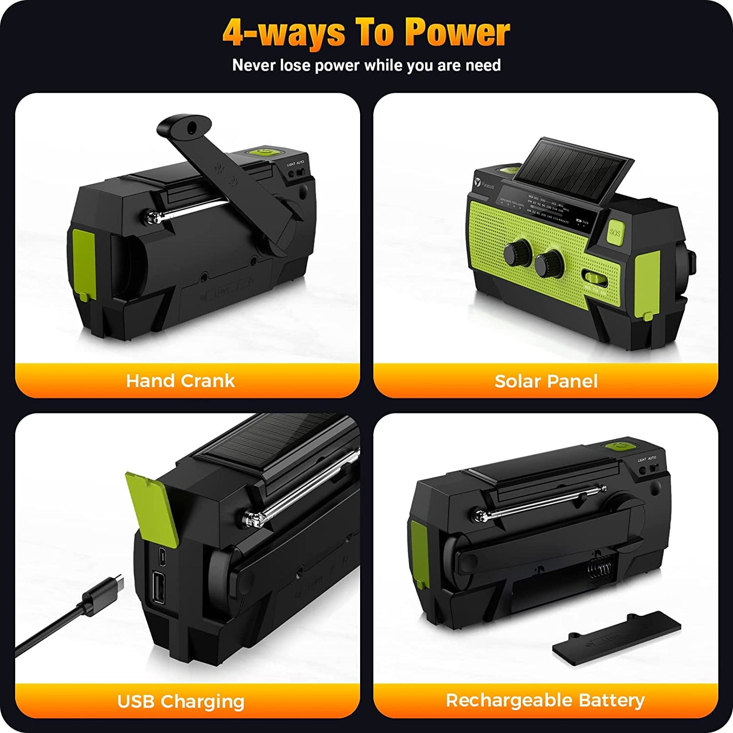 4000Mah Weather Radios with Hand Crank & Solar Charging