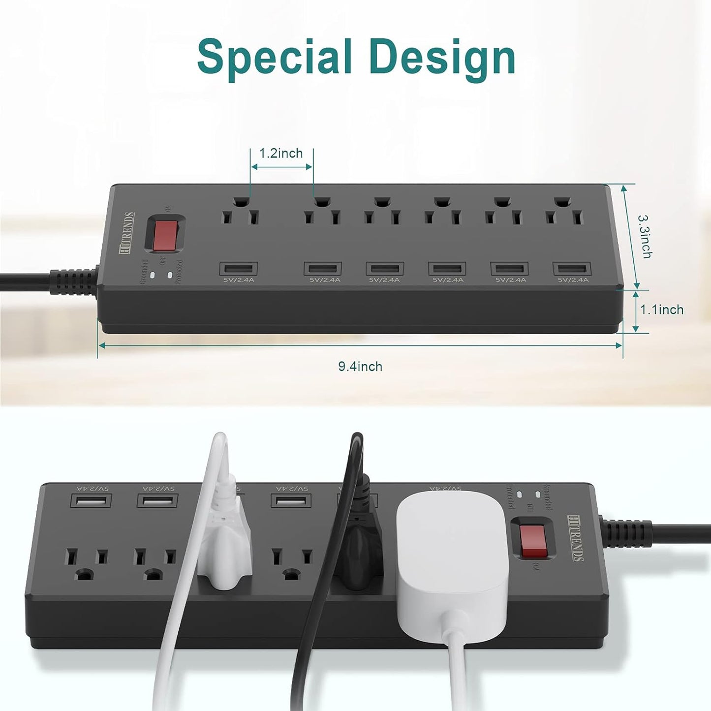 Power Strip with 6 AC Outlets & 6 USB Charging Ports