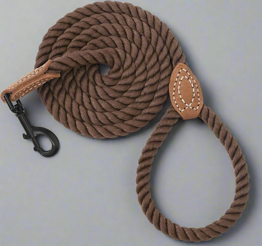 Braided Cotton Rope Leashes with Leather Tip
