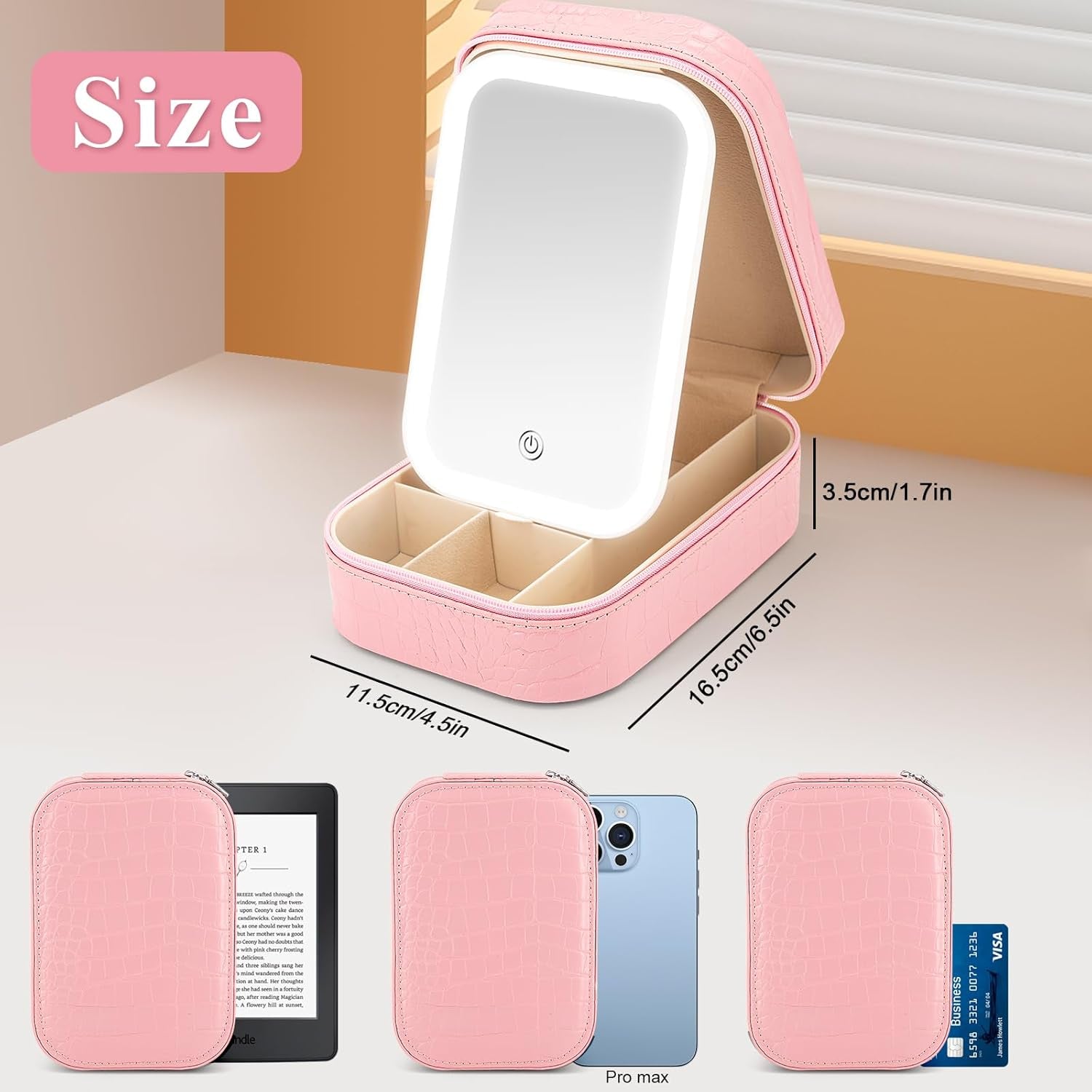 Makeup Mirror Case with 3 Color Light Settings