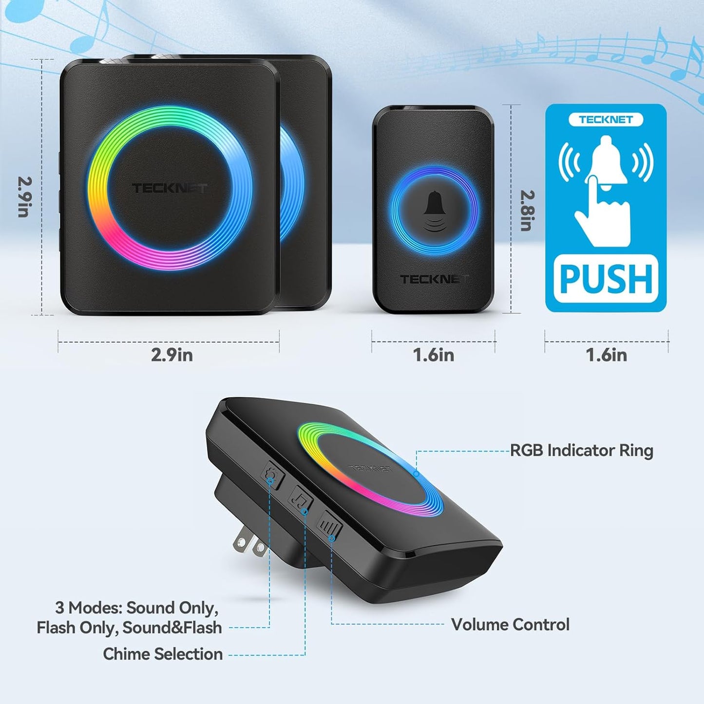 Wireless Doorbell with 2 Plug-In Receivers