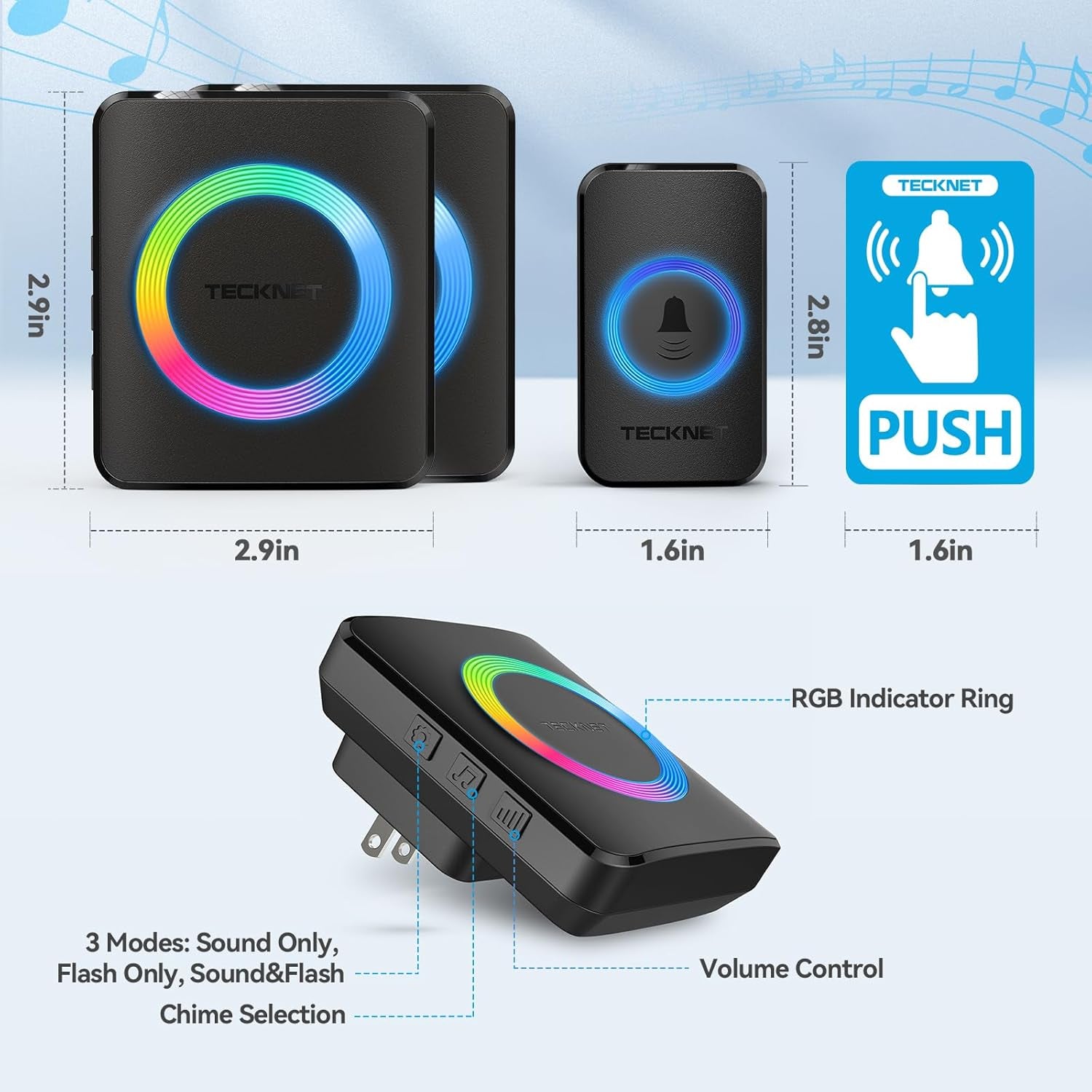 Wireless Doorbell with 2 Plug-In Receivers