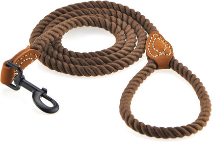 Braided Cotton Rope Leashes with Leather Tip
