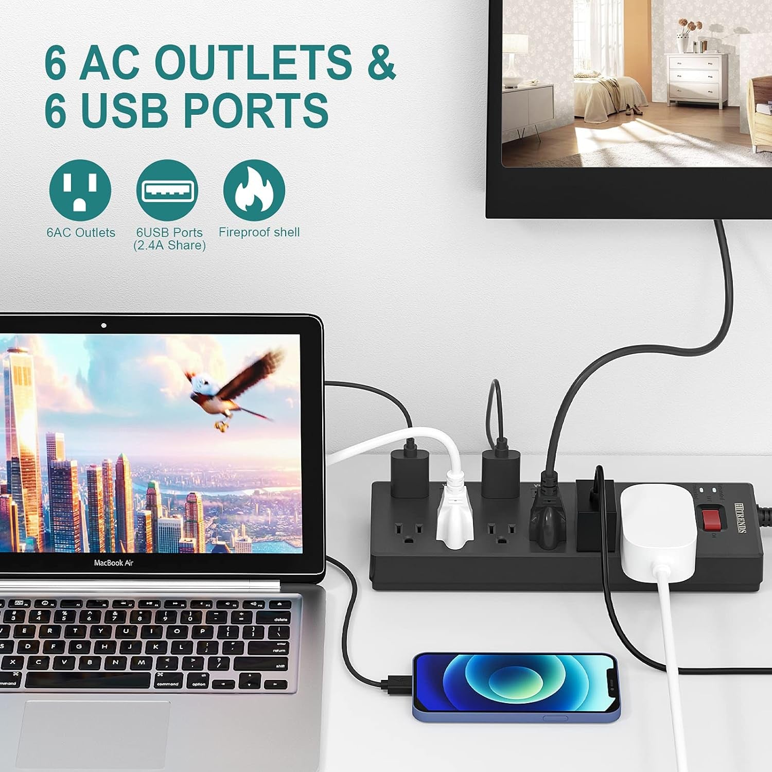 Power Strip with 6 AC Outlets & 6 USB Charging Ports