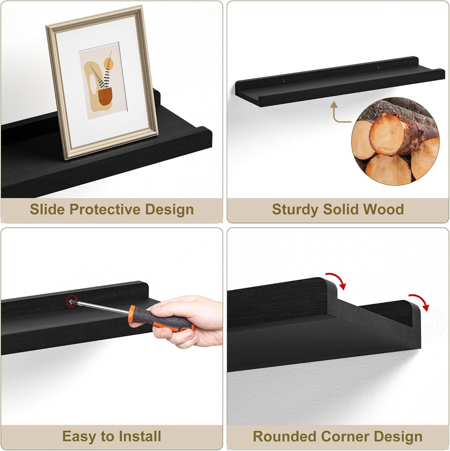 Black Long Floating Shelves for Wall