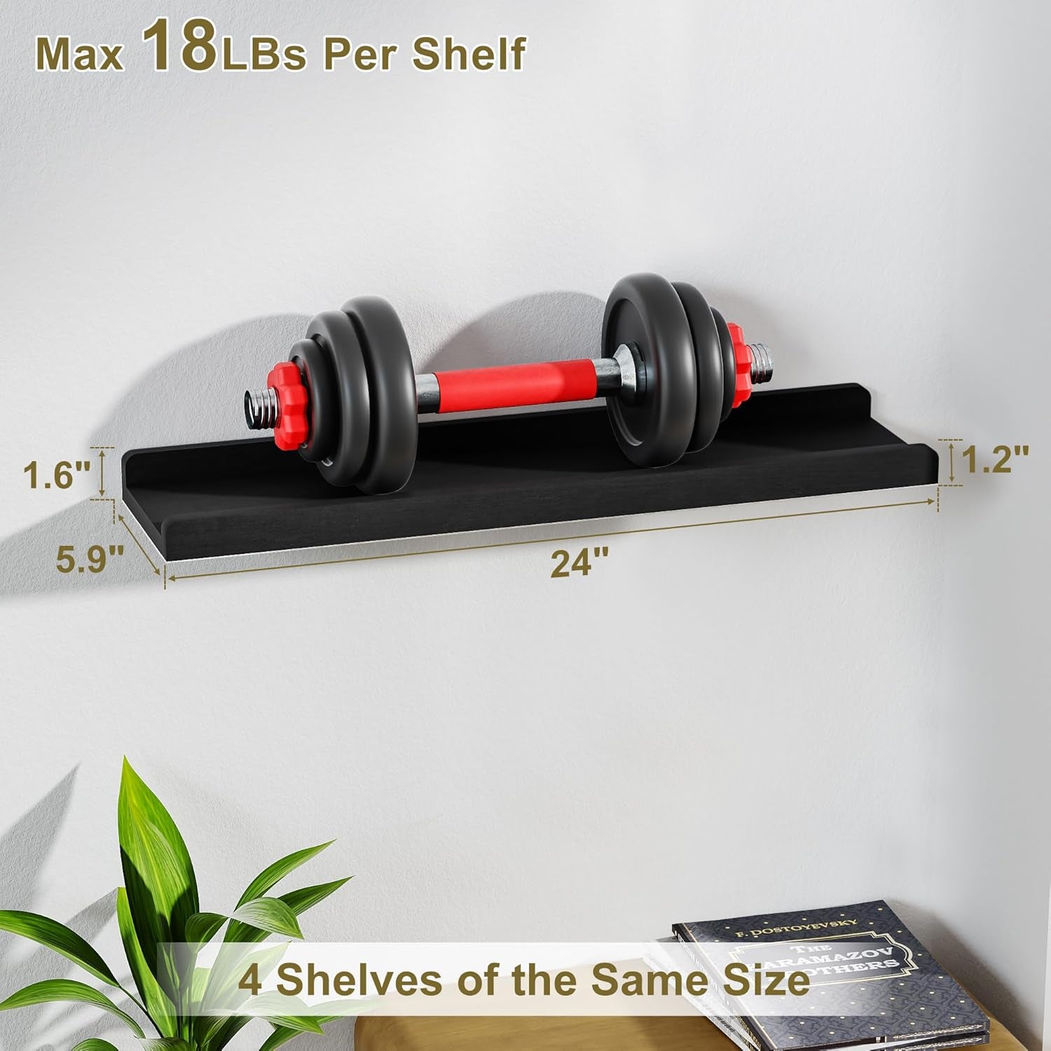 Black Long Floating Shelves for Wall