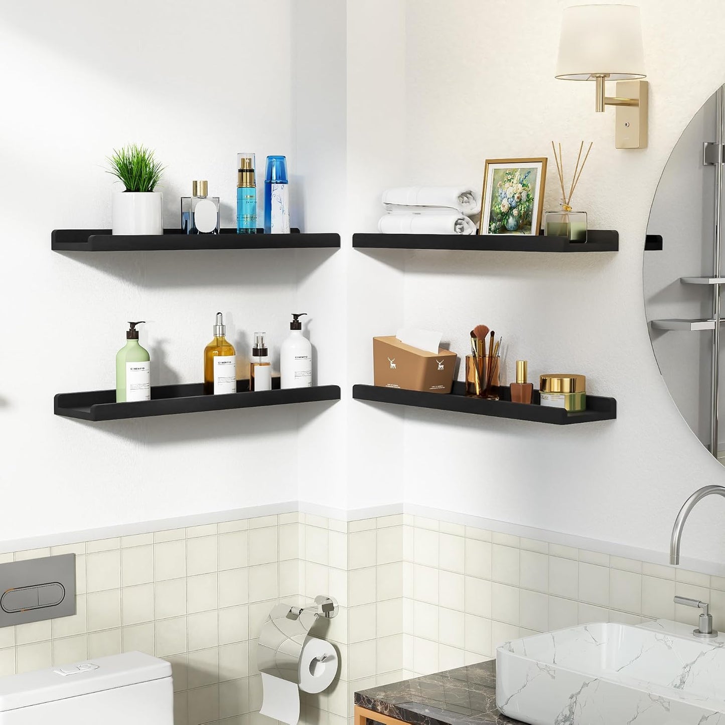 Black Long Floating Shelves for Wall