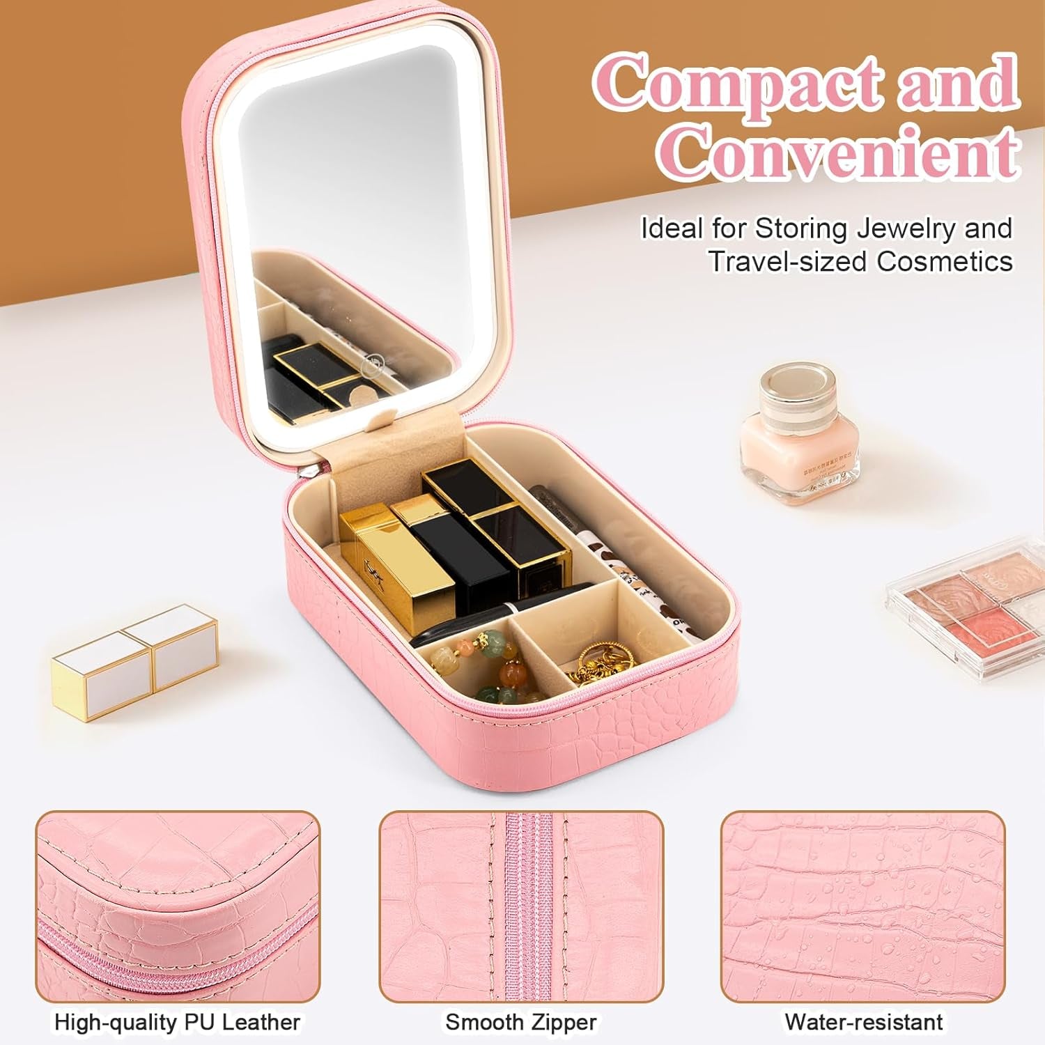 Makeup Mirror Case with 3 Color Light Settings