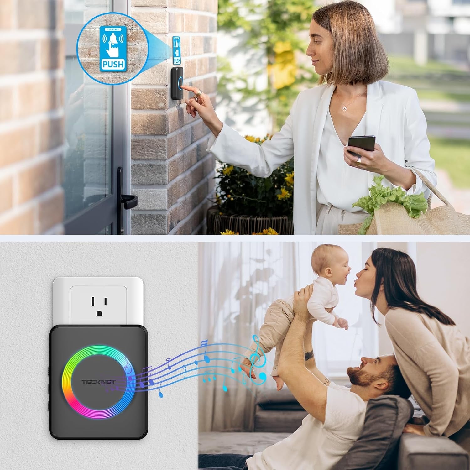 Wireless Doorbell with 2 Plug-In Receivers